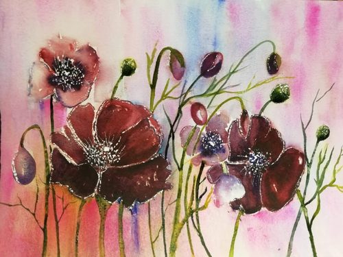 Christine M.  Poppies, watercolour.